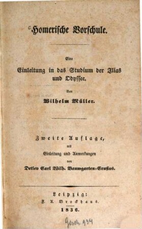 Homerische Vorschule : eine Einleitung in das Studium der Ilias und Odyssee