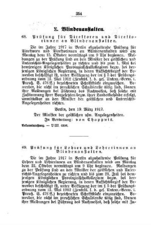 Prüfung für Direktoren und Direktorinnen an Blindenanstalten : [E. Blindenanstalten]