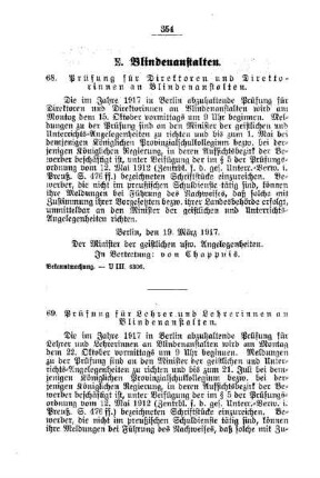 Prüfung für Direktoren und Direktorinnen an Blindenanstalten : [E. Blindenanstalten]