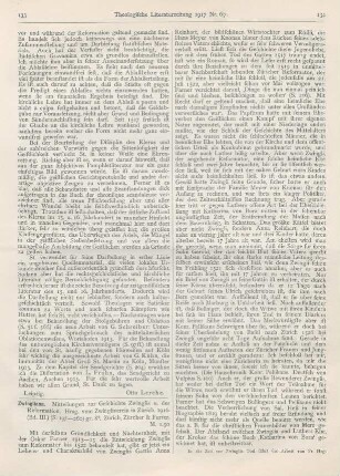 133-135 [Rezension] Zwingliana. Mitteilungen zur Geschichte Zwinglis und der Reformation. 1916. (Bd. III, Nr. 7 u. 8.)
