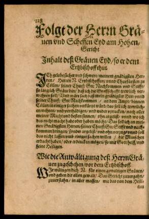 Folgt der Herrn Gräven und Scheffen Eyd am Hohengericht.