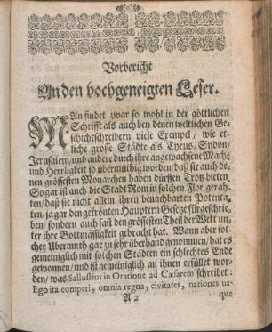 Vorbericht An den hochgeneigten Leser.