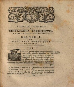 Dissertatio Inavgvralis Ivridica De Simvltanea Investitvra Inprimis in Terris Brvnsvico-Lunebvrgicis