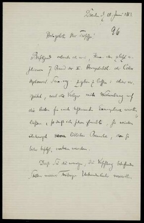 Nr. 4: Brief von Hubert Ermisch an Ferdinand Frensdorff, Dresden, 18.6.1883