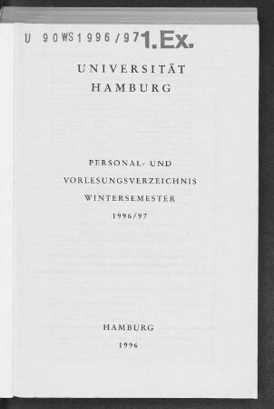 WS 1996/97: Personal- und Vorlesungsverzeichnis // Hamburgische Universität