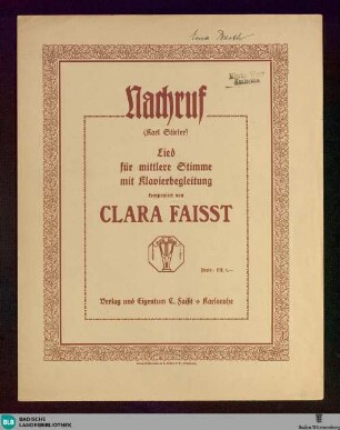 Nachruf : Lied für mittlere Stimme mit Klavierbegleitung