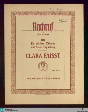 Nachruf : Lied für mittlere Stimme mit Klavierbegleitung