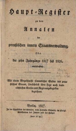 Annalen der preußischen innern Staats-Verwaltung. 10, [a]. 1827