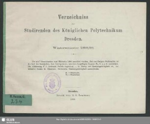 WS 1888/89(1888): Verzeichniss der Studirenden des Königlichen Polytechnikums Dresden