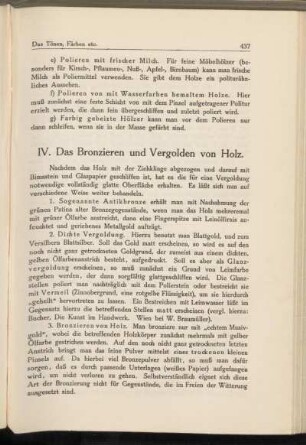 IV. Das Bronzieren und Vergolden von Holz.