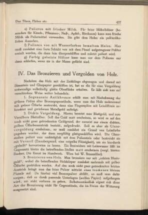 IV. Das Bronzieren und Vergolden von Holz.