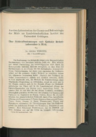 Aus dem Laboratorium für Chemie und Bakteriologie der Milch am Landwirtschaftlchen Institut der Universität Göttingen.