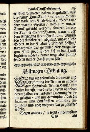 Allmosen-Ordnung.