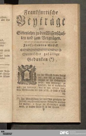 Funfzehentes Stück. Vermischte zufällige Gedanken.