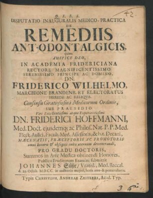 Disputatio Inauguralis Medico-Practica De Remediis Ant-Odontalgicis