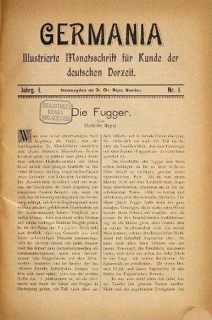 Germania : illustr. Monatsschr. für Kunde d. deutschen Vorzeit ; Zeitschr. für deutsche Kulturgeschichte. 1. 1894/95