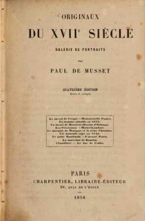 Originaux du XVIIe siècle, galérie de portraits