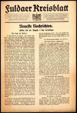 Erste Ausgabe vom Freitag, den 28. August 1914.