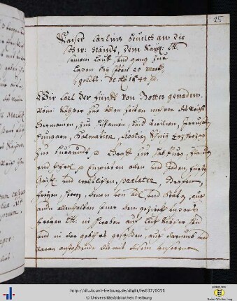 Kaiser Carlins Bevelch an die schwäbischen Ständt…