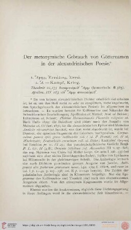 Der metonymische Gebrauch von Götternamen in der alexandrinischen Poesie