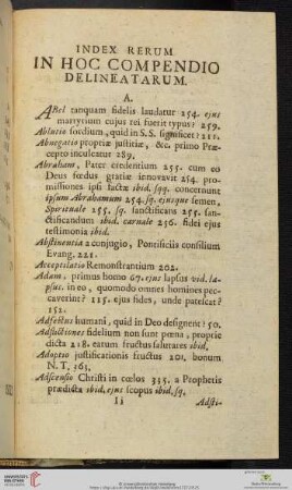 Index Rerum in hoc Compendio Delineatarum
