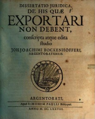 Dissertatio juridica, De his quae exportari non debent