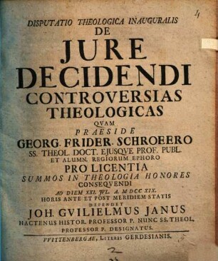 Disp. theol. inaug. de iure decidendi controversias theol.