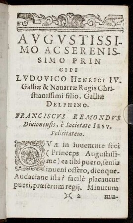 Augustissimo Ac Serenissimo Principe Ludovico Henrici IV. [...]