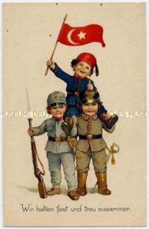 Postkarte mit Kindern in Uniformen der Mittelmächte