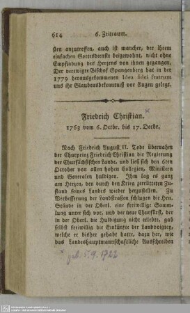 Friedrich Christian. 1763 vom 6. Octbr. bis 17. Decbr.