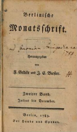 Berlinische Monatsschrift. 2. 1783