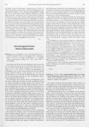 849-850 [Rezension] Bullinger, Heinrich, Unveröffentlichte Werke der Kappeler Zeit, Theologica