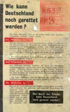 Abwurf-Flugblatt der Alliierten mit der Aufforderung zur Beendigung des Krieges