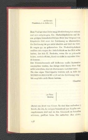 An Geyser Wandsbeck, den 21. Juli 1775