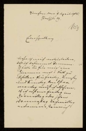 63: Brief von Karl von Unzer an Gottlieb Planck, München, 7.4.1905