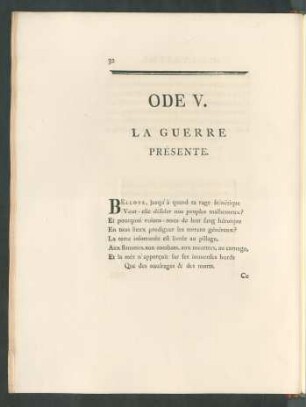 Ode V. La Guerre Présente.