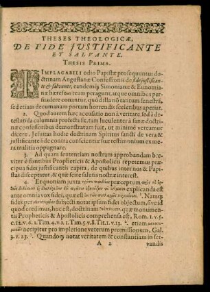 Theses Theologicae. De Fide Iustificante Et Salvante.