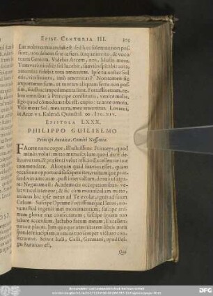 Epistola LXXX. Philippo Guilielmo Principi Auraicae, Comiti Nassaviae.