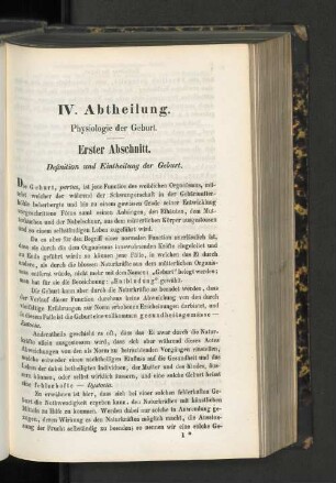Erster Abschnitt. Definition und Eintheilung der Geburt.
