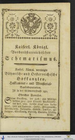 Kaiserl. Königl. Vorder-Oesterreichischer Schematismus.