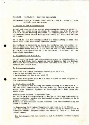 Protokolle: IBA - Jour fixe Luisenstadt, 1991