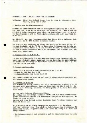 Protokolle: IBA - Jour fixe Luisenstadt,               1991