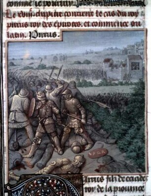 Des cas des nobles hommes et femmes — König Pyrrhus von Epirus, Folio 157recto