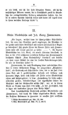 II. Moses Mendelssohn und Joh. Georg Zimmermann.