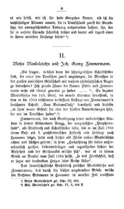 II. Moses Mendelssohn und Joh. Georg Zimmermann.