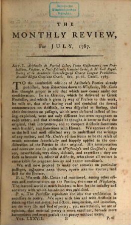 The monthly review, or, literary journal. 77. 1787