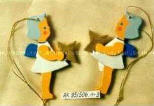 Seiffener Christbaumschmuck: 3 Engel, flach, mit Stern