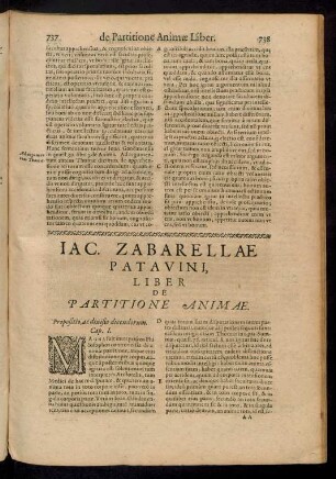 Iac. Zabarellae Patavini, Liber De Partitione Animae.