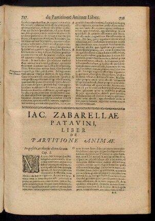 Iac. Zabarellae Patavini, Liber De Partitione Animae.