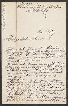 Brief an B. Schott's Söhne : 05.07.1908